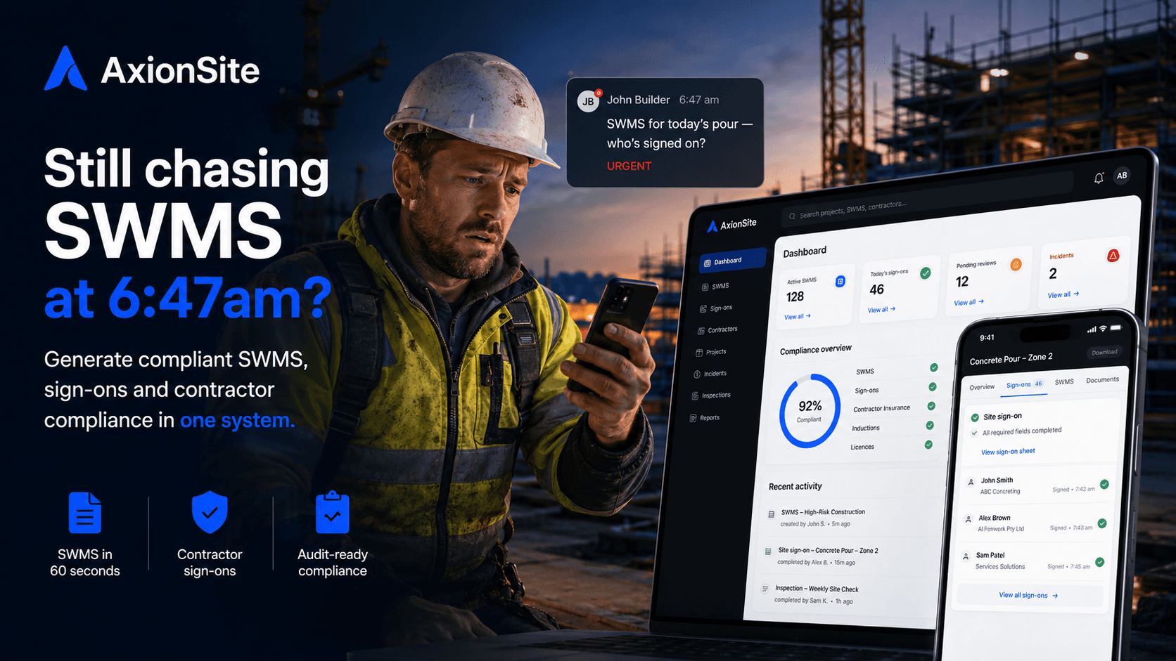 Stop chasing SWMS paperwork — AxionSite for Australian builders and contractors