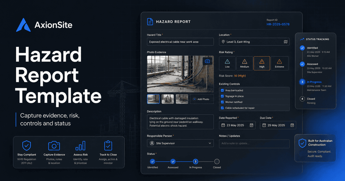 Hazard reporting template for construction