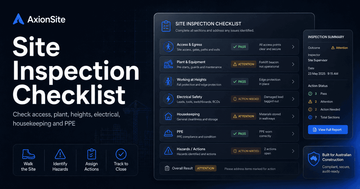 Site inspection checklist for construction safety